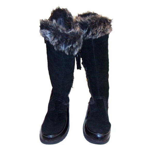 Sporto Shoes - Sporto Knee High Leather Boots Sz. 8 Woven Sides Patent Accents Rubber Sole